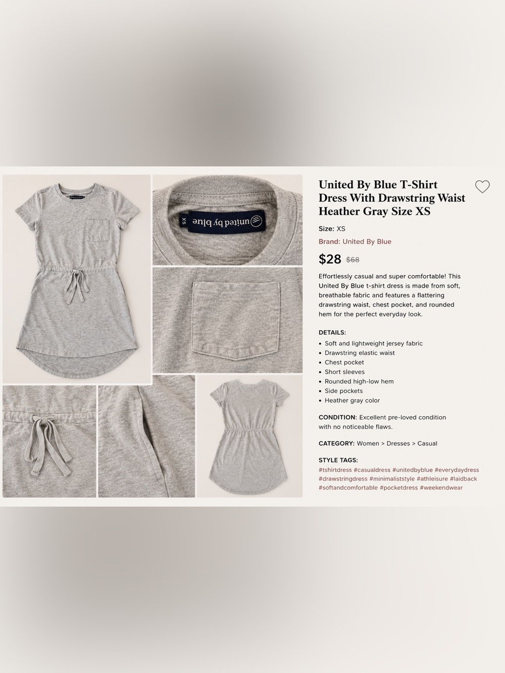 United By Blue Heather Gray Drawstring Pocket T‑Shirt Dress